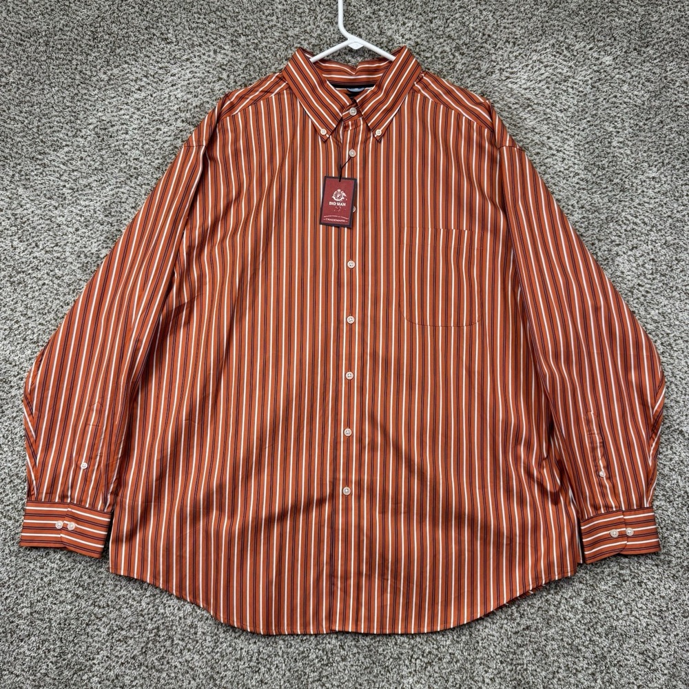 NEW Roundtree & Yorke Shirt Men's‎ 2X Big Man Orange Stripes Button Down Cotton